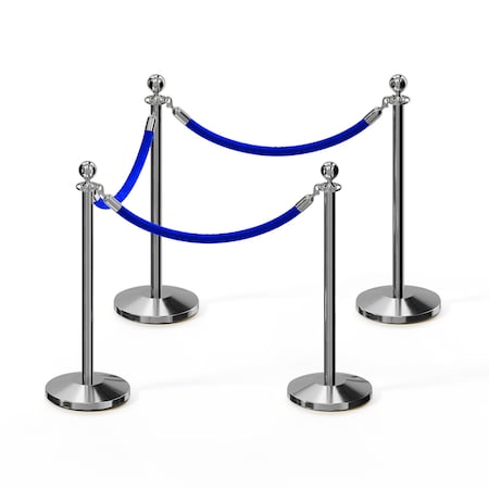 Stanchion Post And Rope Kit Pol.Steel, 4 Ball Top3 Blue Rope